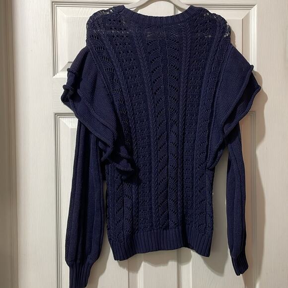 Trina Turk Blue Cable Knit Ruffled Sleeve Sweater M - Picture 3 of 4